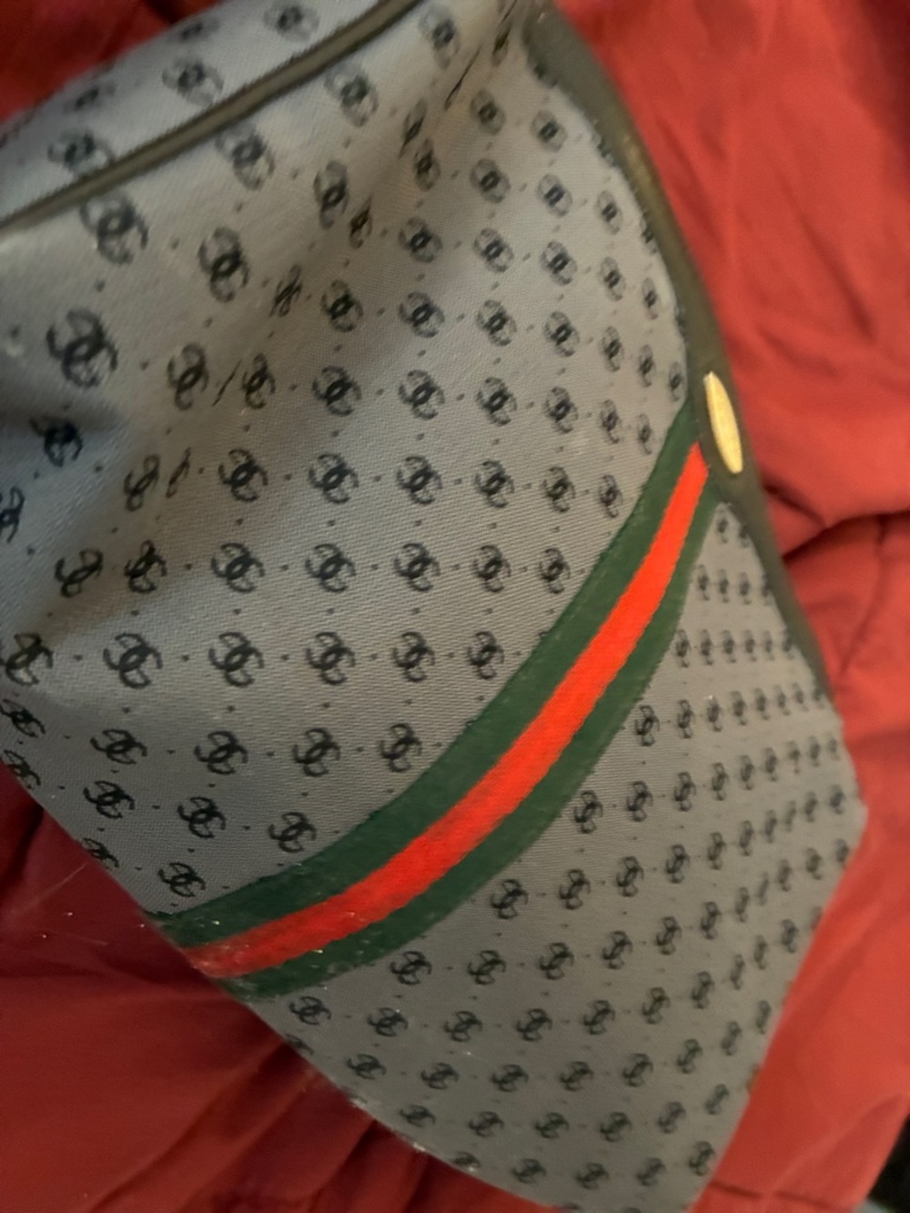Designer-Inspired Men’s Monogram Crossbody Bag - Gray with Green & Red Stripe